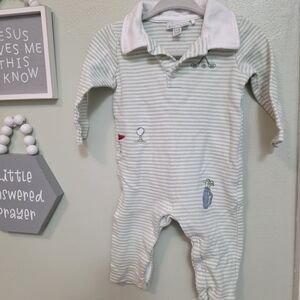 Striped Green and White Infants Golf One Piece
